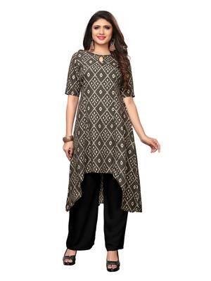 Grey Printed Georgette Ethnic-Kurtis 1