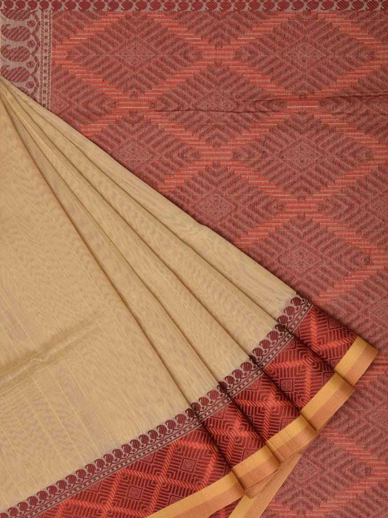 Cream Banaras Cotton Silk Handloom Saree with Border Design