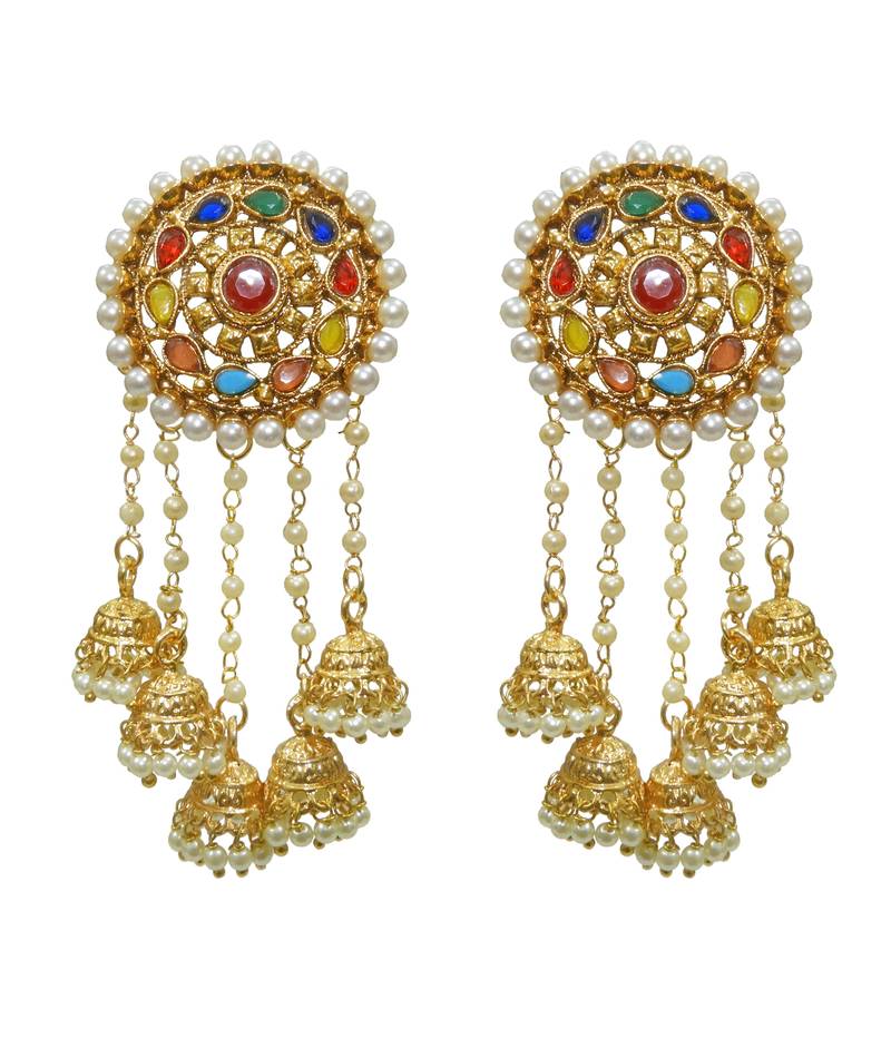 Babosa Sakhi Multi Color Bahubali Earring Indian Polki Bollywood Bridal