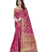Pink woven banarasi saree with blouse
