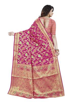 Pink woven banarasi saree with blouse 2
