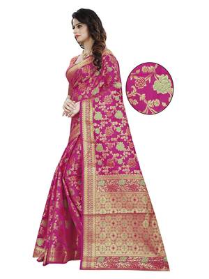 Pink woven banarasi saree with blouse 3