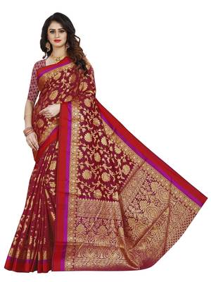Maroon woven banarasi saree with blouse 1