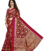 Maroon woven banarasi saree with blouse