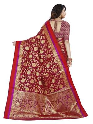 Maroon woven banarasi saree with blouse 2
