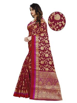 Maroon woven banarasi saree with blouse 3