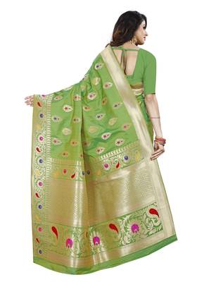 Green woven banarasi saree with blouse 2