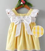 Yellow printed blended cotton kids frock