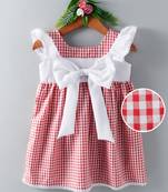 Red printed blended cotton kids frock