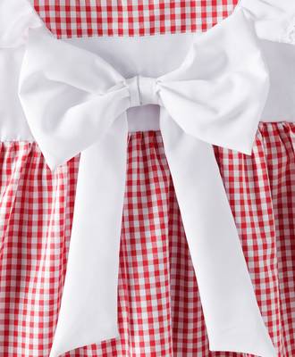 Red printed blended cotton kids frock 3