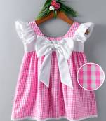 Pink printed blended cotton kids frock