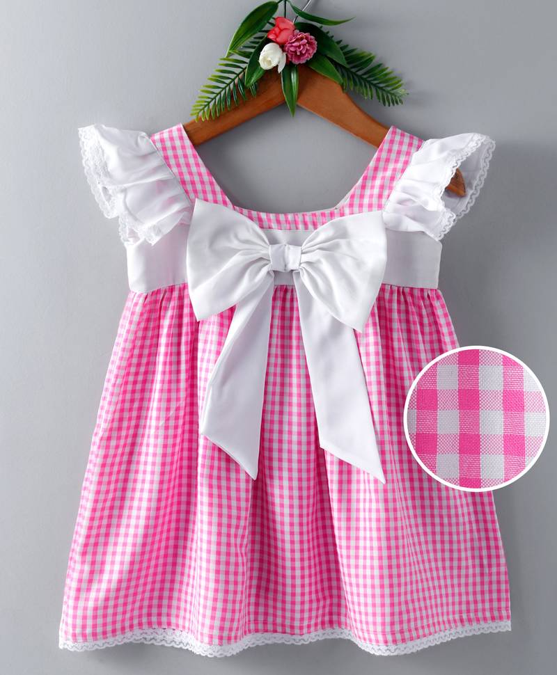 Pink printed blended cotton kids frock