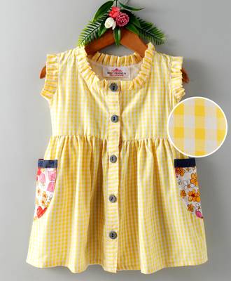 Yellow printed blended cotton kids frock 1