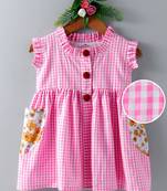 Pink printed blended cotton kids frock