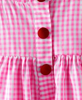 Pink printed blended cotton kids frock 4