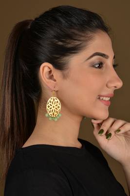 Gold Filigree Mint Beaded Earrings 2