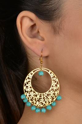 Gold Filigree Turquoise Beaded Chandbaali 1
