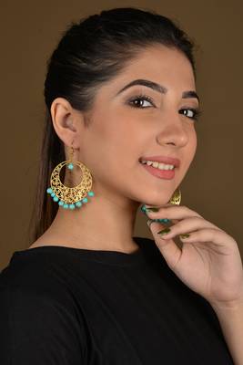 Gold Filigree Turquoise Beaded Chandbaali 2