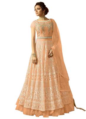 Orange embroidered net salwar with dupatta 1