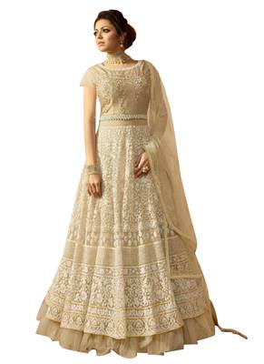 Beige Embroidered Net Salwar With Dupatta 1