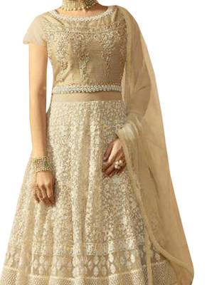 Beige Embroidered Net Salwar With Dupatta 2