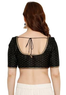 Black Dupion Silk Readymade Padded Saree Blouse 2