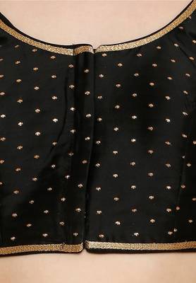 Black Dupion Silk Readymade Padded Saree Blouse 4