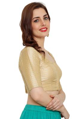 Gold Dupion Silk Readymade Padded Saree Blouse 3