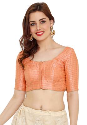 Peach Dupion Silk Readymade Padded Saree Blouse 1