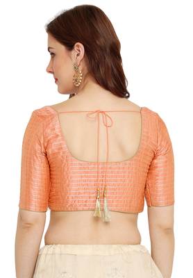Peach Dupion Silk Readymade Padded Saree Blouse 2