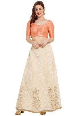 Peach Dupion Silk Readymade Padded Saree Blouse 5