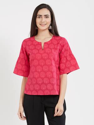 Pink printed cotton tops 1