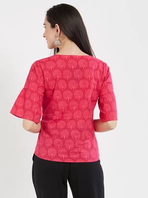 Pink printed cotton tops 2