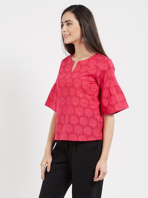 Pink printed cotton tops 3
