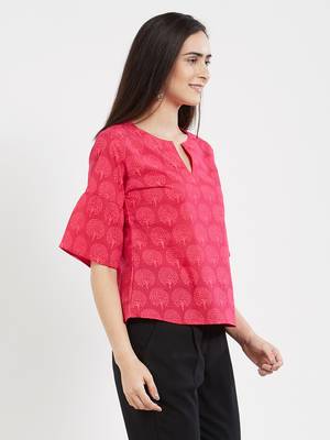 Pink printed cotton tops 4