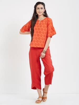 Orange printed cotton tops 1
