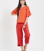 Orange printed cotton tops