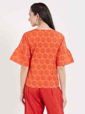 Orange printed cotton tops 2