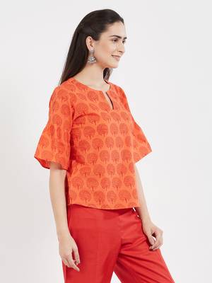 Orange printed cotton tops 3