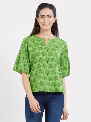 Green printed cotton tops 1