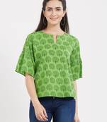 Green printed cotton tops
