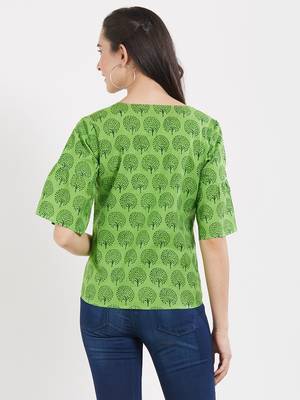 Green printed cotton tops 2