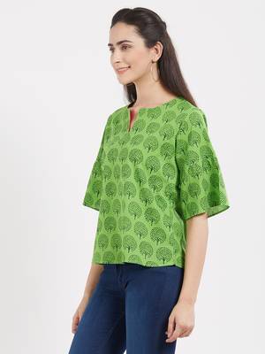 Green printed cotton tops 3