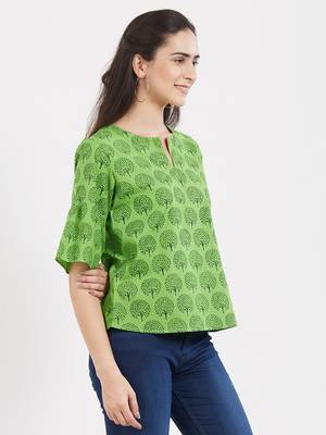 Green printed cotton tops 4