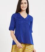 Blue plain cotton tops