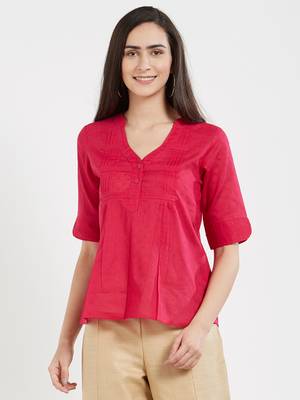 Pink plain cotton tops 1