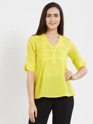 Yellow plain cotton tops 1