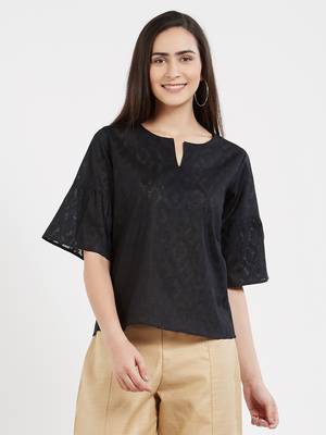 Black plain cotton tops 1