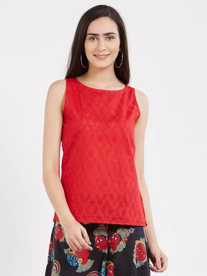 Red plain cotton tops 1