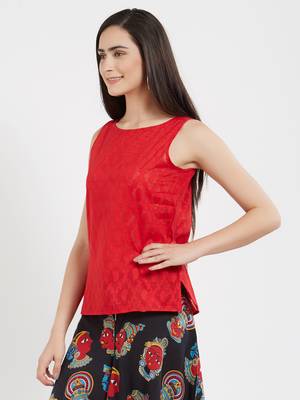 Red plain cotton tops 3